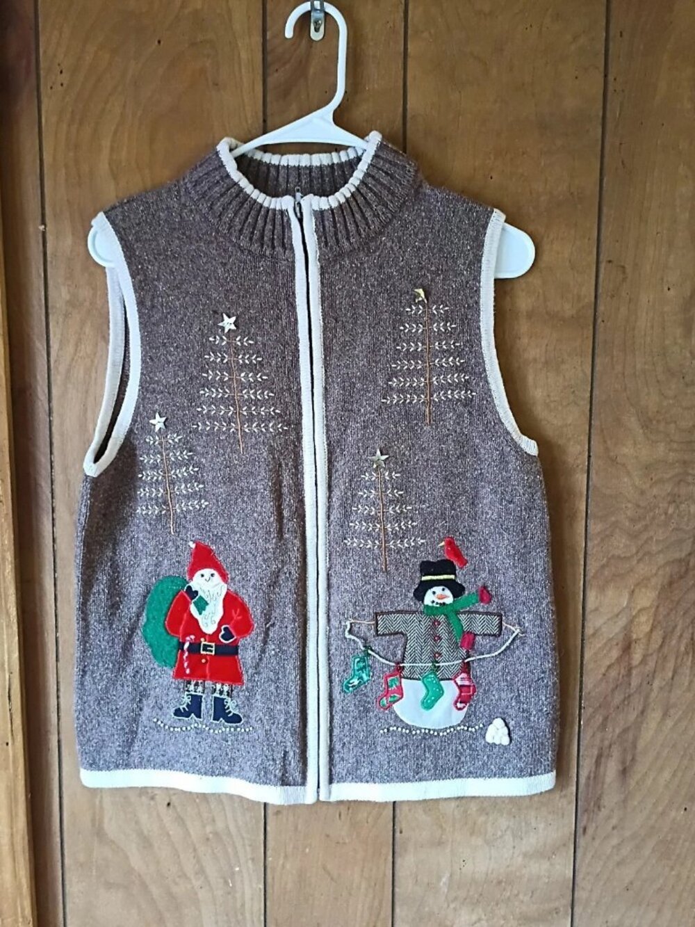Designer Originals Studio Joy Sweater Vest Christmas Santa Snowman Zip size M